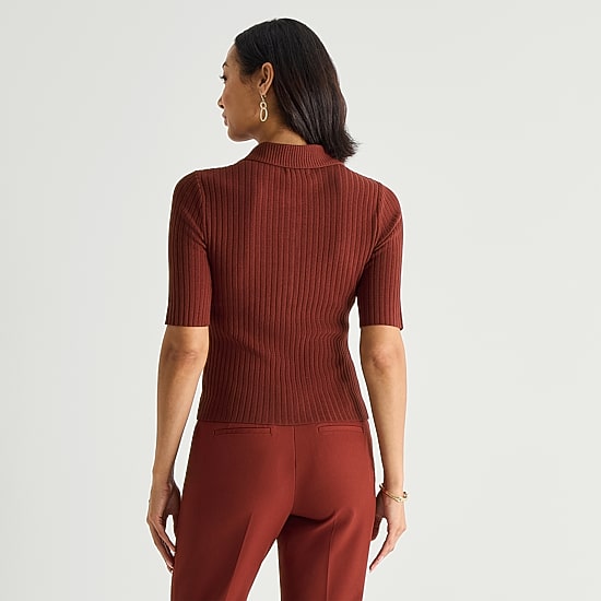 Liz Claiborne Womens Elbow Sleeve Polo Sweater