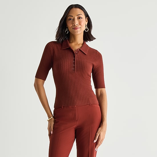Liz Claiborne Womens Elbow Sleeve Polo Sweater