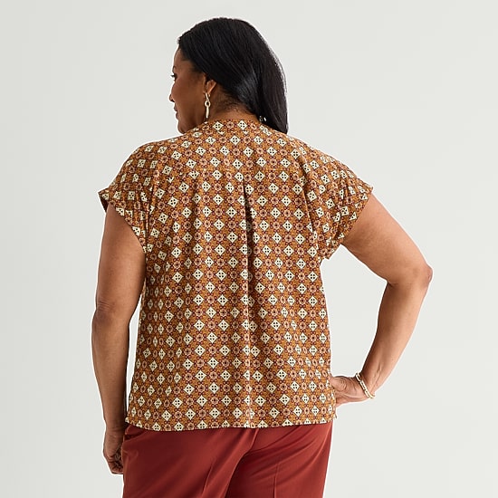 Liz Claiborne Womens Plus Crew Neck Short Sleeve Blouse