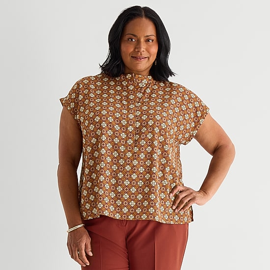 Liz Claiborne Womens Plus Crew Neck Short Sleeve Blouse