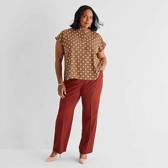 Liz Claiborne Womens Plus Crew Neck Short Sleeve Blouse