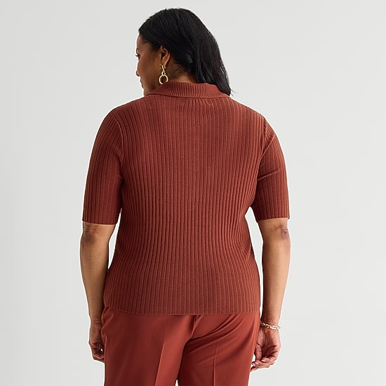Liz Claiborne Plus Womens Elbow Sleeve Polo Sweater