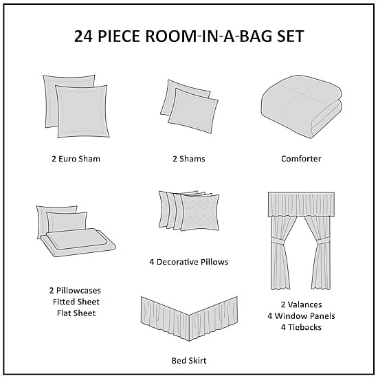 Madison Park Essentials Loretta 24-Pc Complete Bedding Set with Sheets and Window Treatments