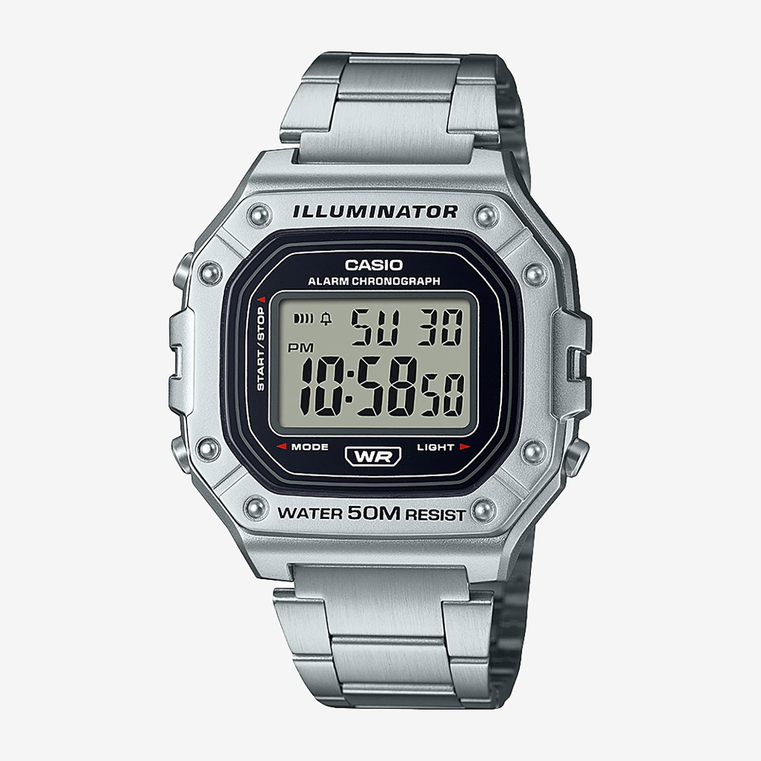Casio Mens Silver Tone Stainless Steel Bracelet Watch W218hd-1av