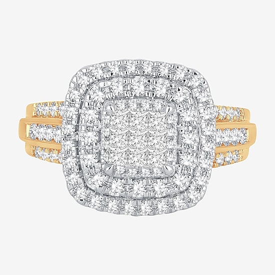 Womens 1 CT.T.W. Natural Diamond Cushion Halo Engagement Ring