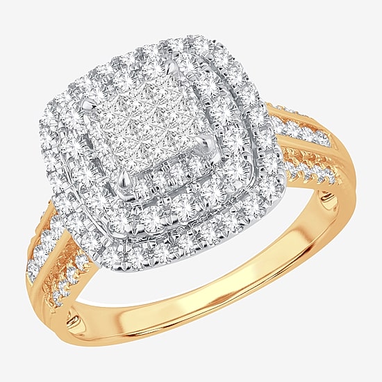 Womens 1 CT.T.W. Natural Diamond Cushion Halo Engagement Ring