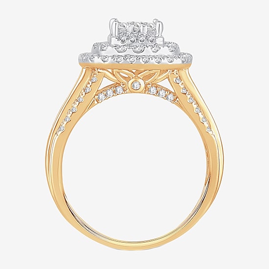 Womens 1 CT.T.W. Natural Diamond Cushion Halo Engagement Ring