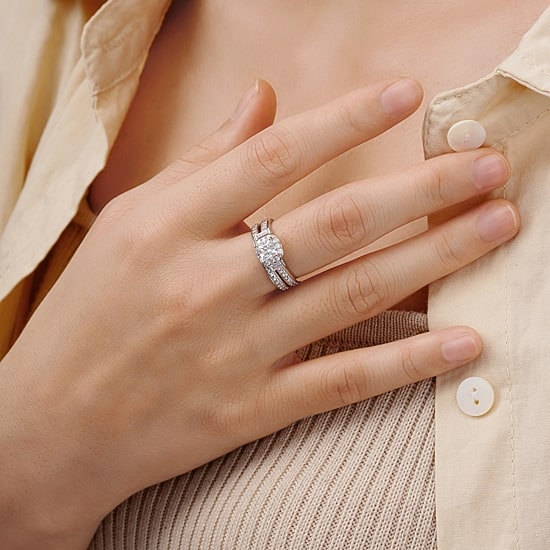 DiamonArt® Cubic Zirconia Sterling Silver 3-Stone Bridal Ring Set