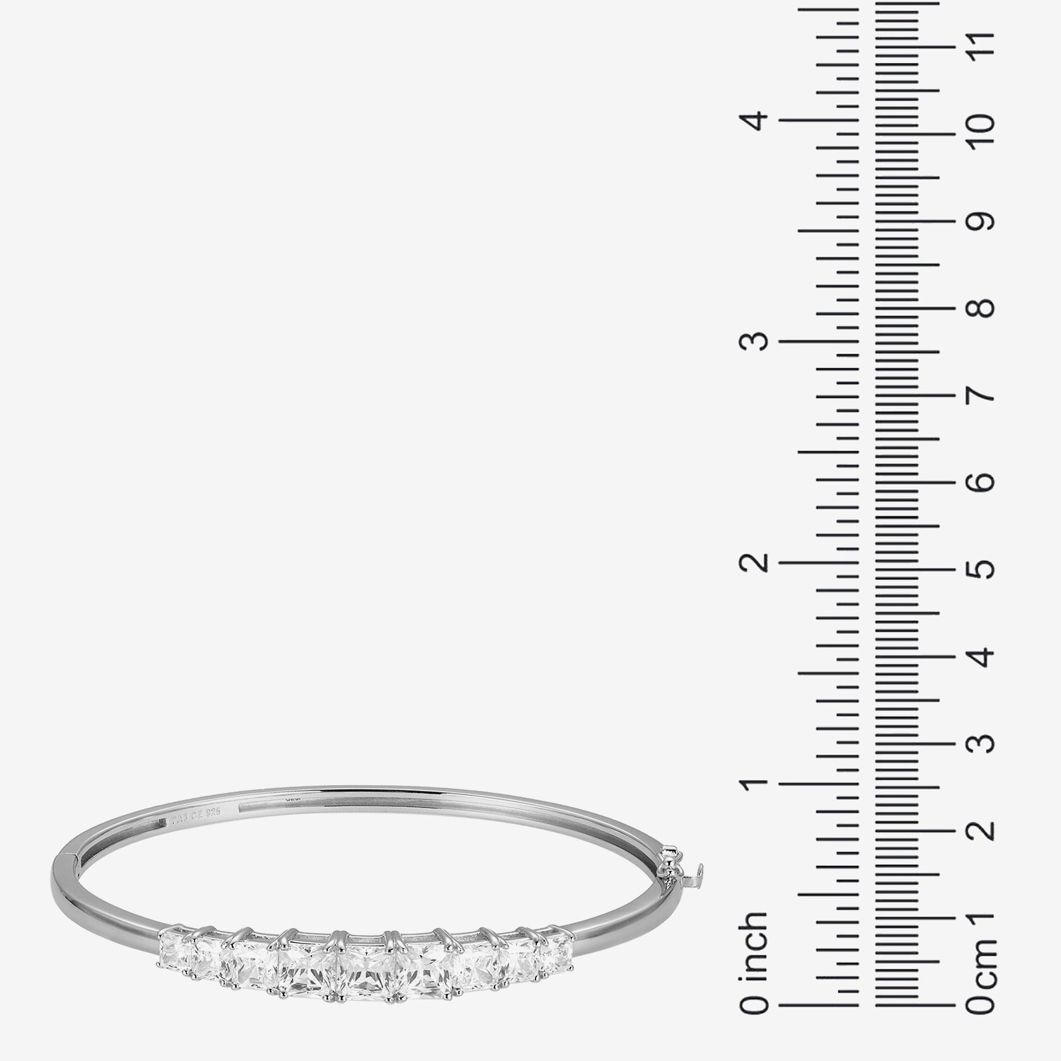 Womens Cubic Zirconia Sterling Silver Oval Bangle Bracelet