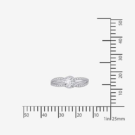 Diamonart Womens Cubic Zirconia Sterling Silver Round Crossover Side Stone Promise Ring