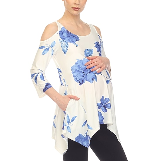 White Mark Maternity Womens Scoop Neck 3/4 Sleeve Tunic Top