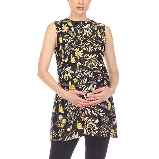 White Mark Maternity Womens Round Neck Sleeveless Tunic Top