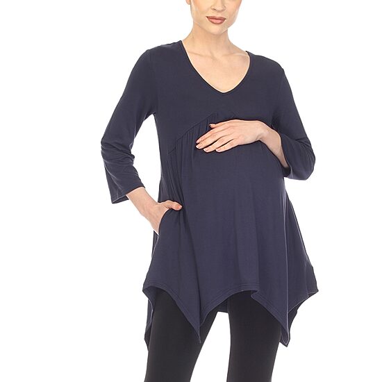White Mark Maternity Womens V Neck Long Sleeve Tunic Top