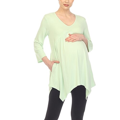 White Mark Maternity Womens V Neck Long Sleeve Tunic Top, 3x, Green