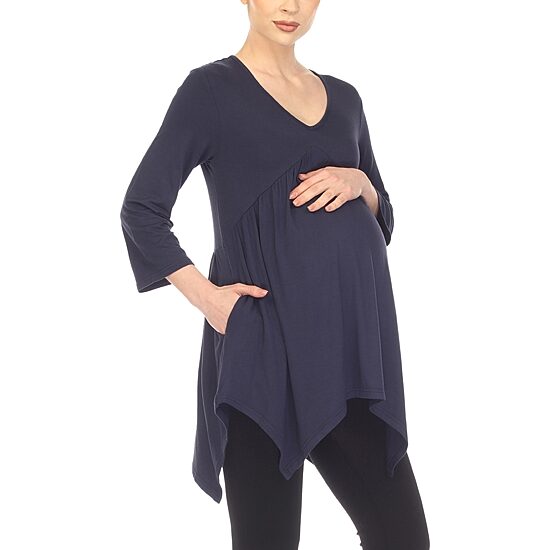 White Mark Maternity Womens V Neck Long Sleeve Tunic Top