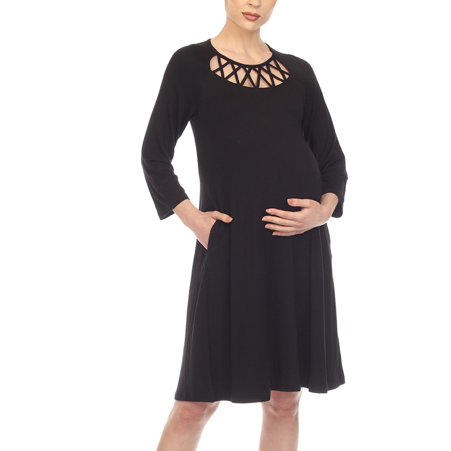 White Mark Womens Maternity 3/4 Sleeve Swing Dresses
