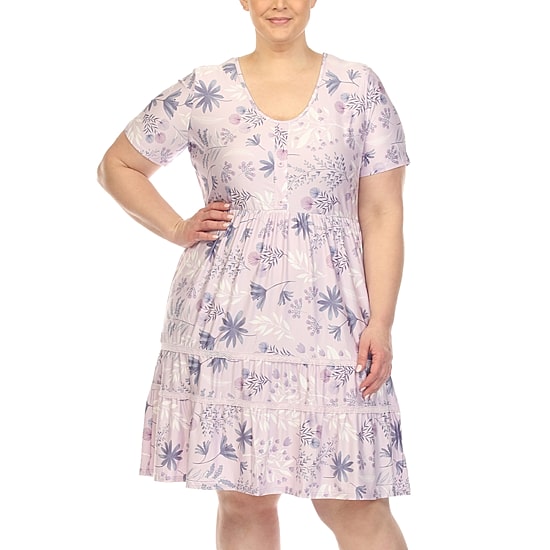 White Mark Womens Plus Scoop Neck Short Sleeve Fitted Floral Fit + Flare Dress