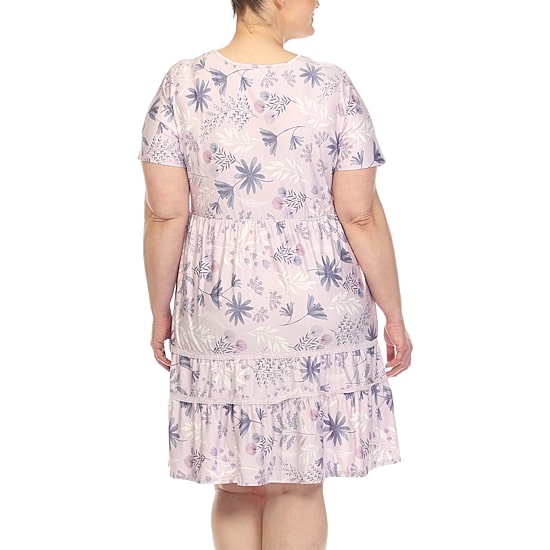 White Mark Womens Plus Scoop Neck Short Sleeve Fitted Floral Fit + Flare Dress