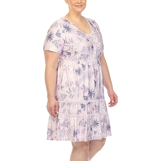 White Mark Womens Plus Scoop Neck Short Sleeve Fitted Floral Fit + Flare Dress