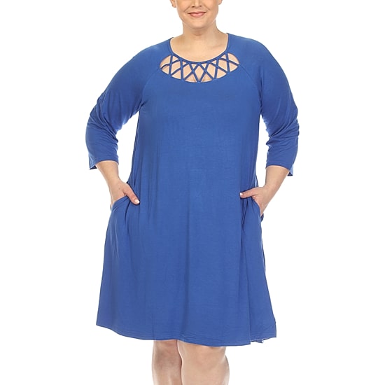 White Mark Womens Plus 3/4 Sleeve Swing Dresses