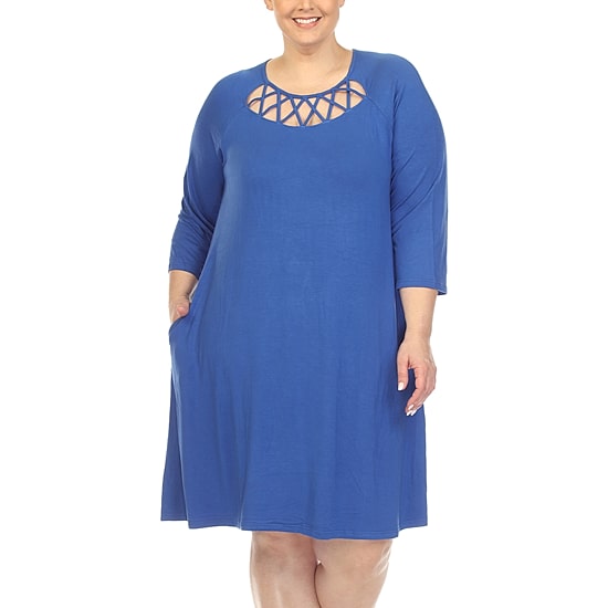 White Mark Womens Plus 3/4 Sleeve Swing Dresses