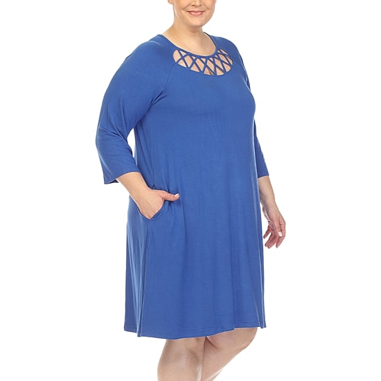 White Mark Womens Plus 3/4 Sleeve Swing Dresses
