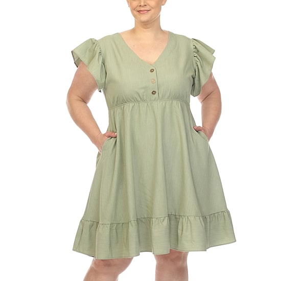 White Mark Womens Plus V Neck Short Sleeve Flutter Empire Waist Dress