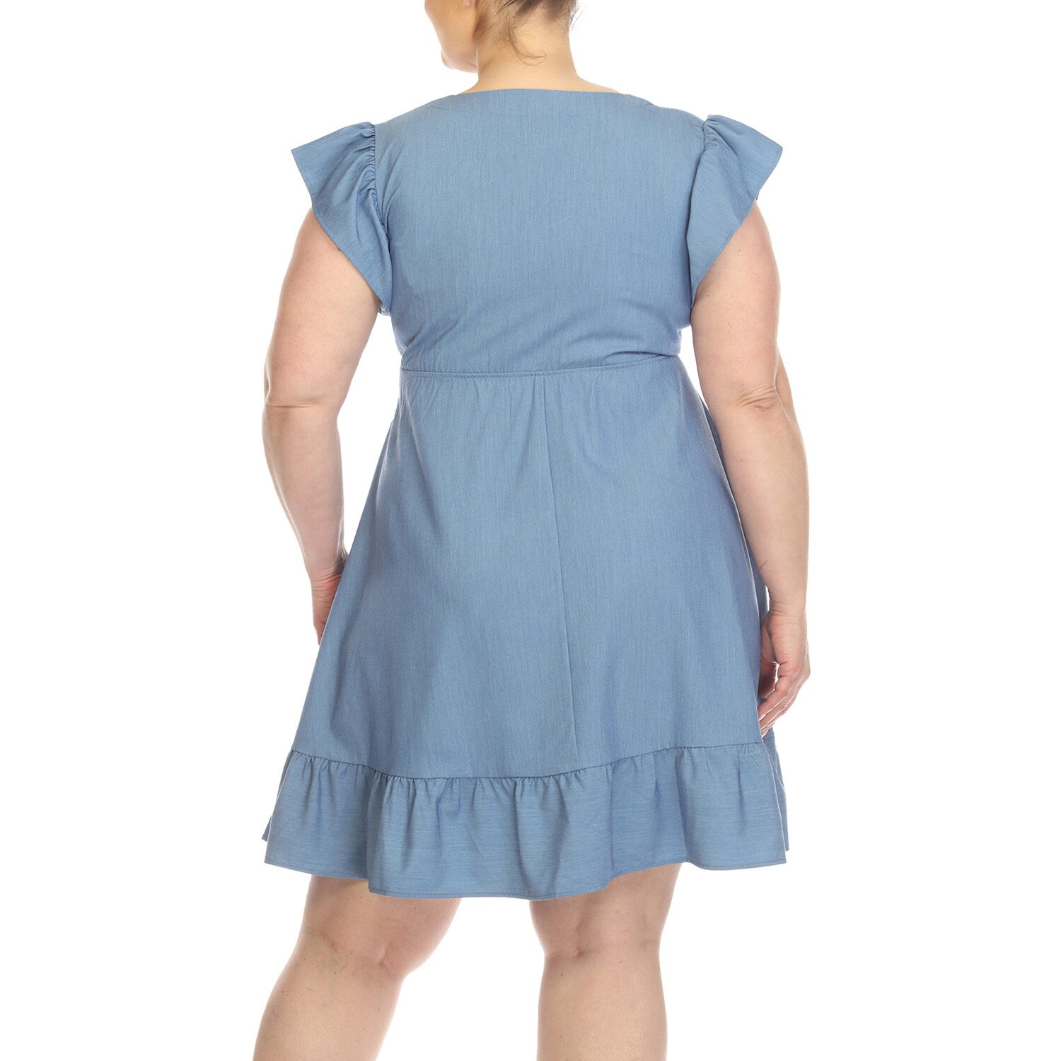 White Mark Womens Plus V Neck Short Sleeve Flutter Empire Waist Dress