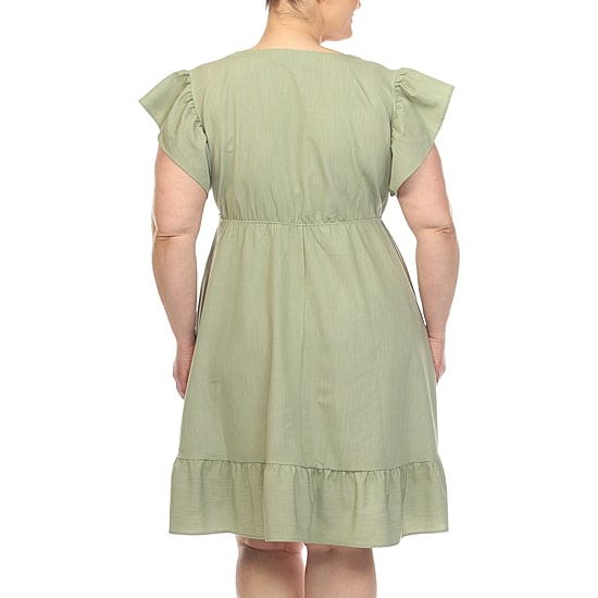 White Mark Womens Plus V Neck Short Sleeve Flutter Empire Waist Dress