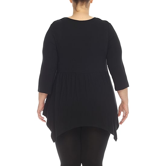 White Mark Plus Womens V Neck 3/4 Sleeve Tunic Top