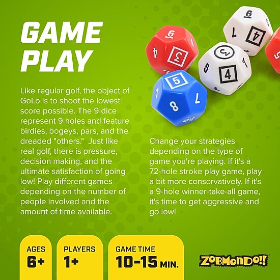 Zobmondo Golo Golf Dice Game Travel Game