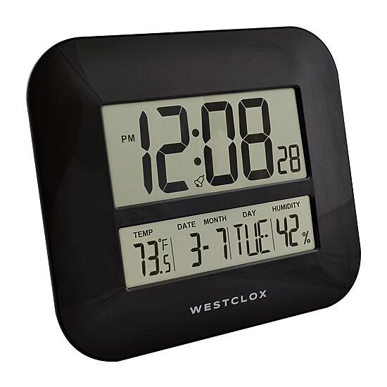 Westclox Black Digital With Date & Temp Silent/Non-Ticking Wall Clock