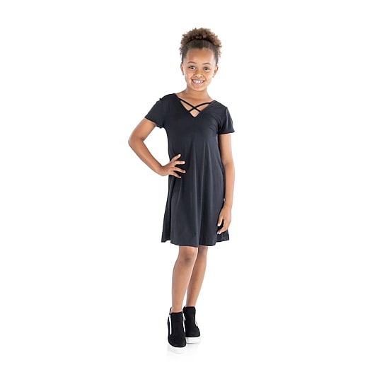 24sevenkid Big Kid Girls Fitted Short Sleeve Knit A-Line Dress