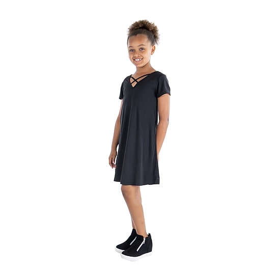 24sevenkid Big Kid Girls Fitted Short Sleeve Knit A-Line Dress