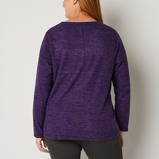 St. John's Bay Polar Fleece Womens Plus V Neck Long Sleeve Sweatshirt
