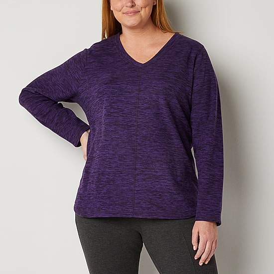 St. John's Bay Polar Fleece Womens Plus V Neck Long Sleeve Sweatshirt