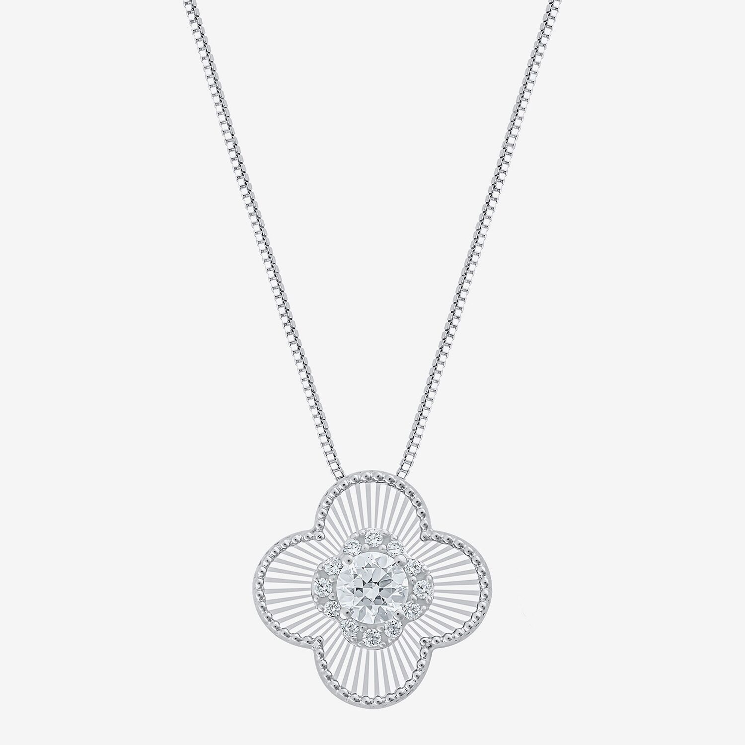 Diamond Blossom (G / Si2) Womens 1/2 CT. T.W. Lab Grown White 10K Gold Clover 18 Inch Pendant Necklace