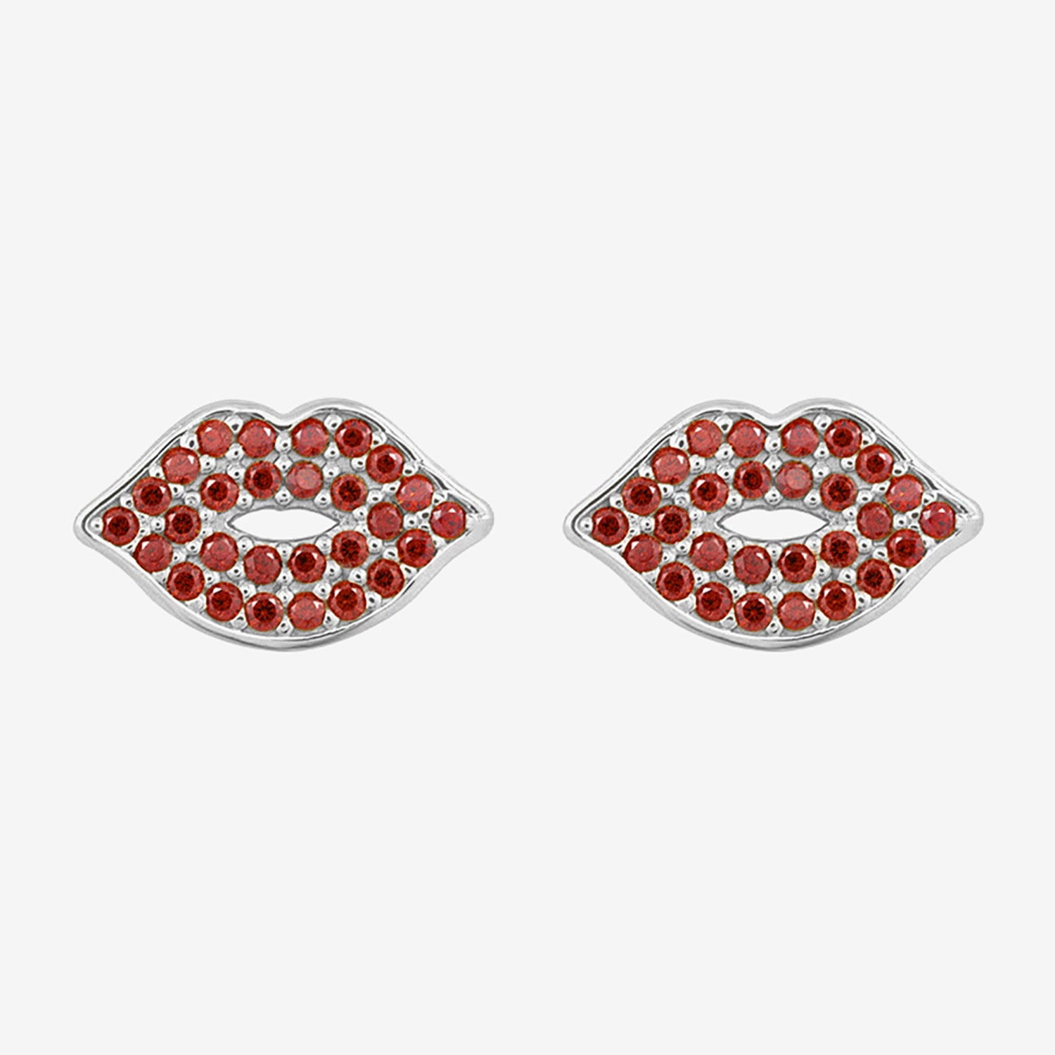 Diamonart Marilyn Monroe Lips Red Cubic Zirconia Platinum Over Silver 7.8mm Stud Earrings