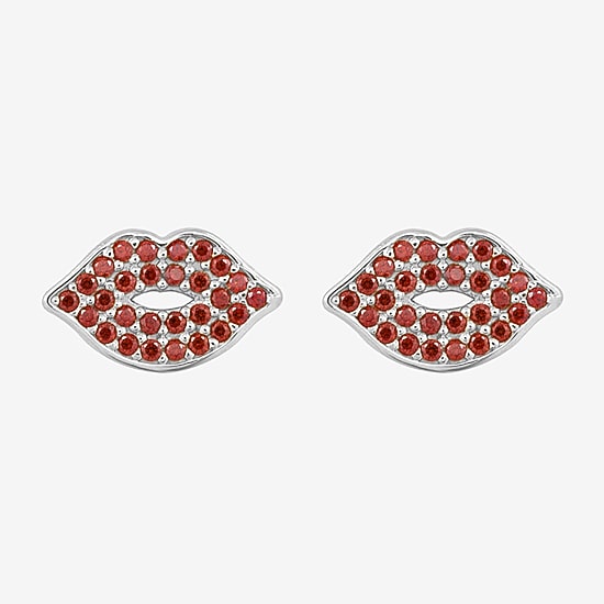 Diamonart Marilyn Monroe Lips Red Cubic Zirconia Platinum Over Silver 7.8mm Stud Earrings