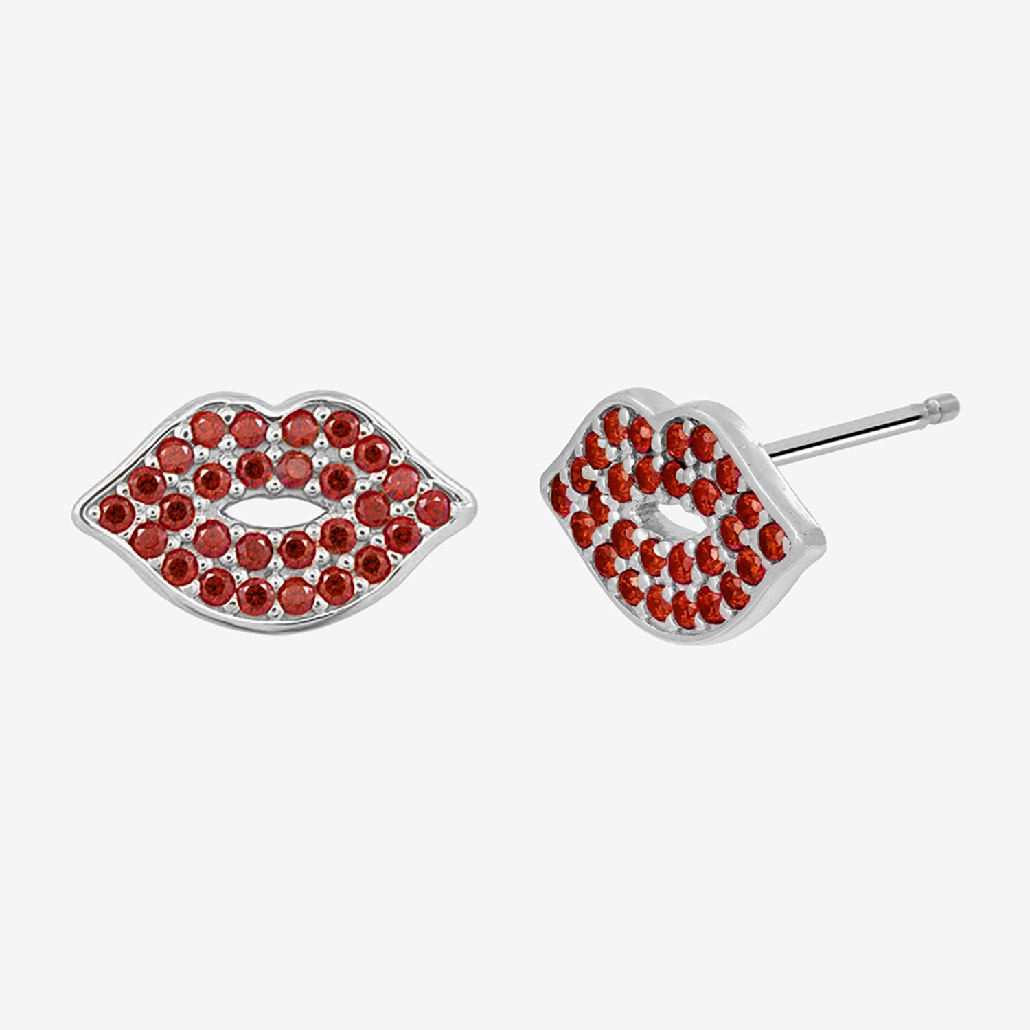 Diamonart Marilyn Monroe Lips Red Cubic Zirconia Platinum Over Silver 7.8mm Stud Earrings