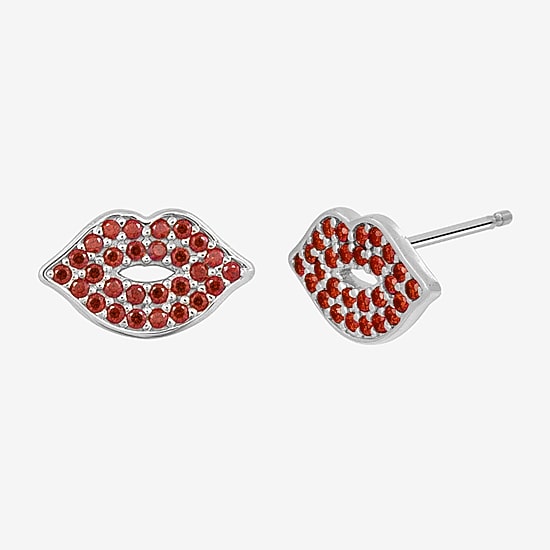 Diamonart Marilyn Monroe Lips Red Cubic Zirconia Platinum Over Silver 7.8mm Stud Earrings
