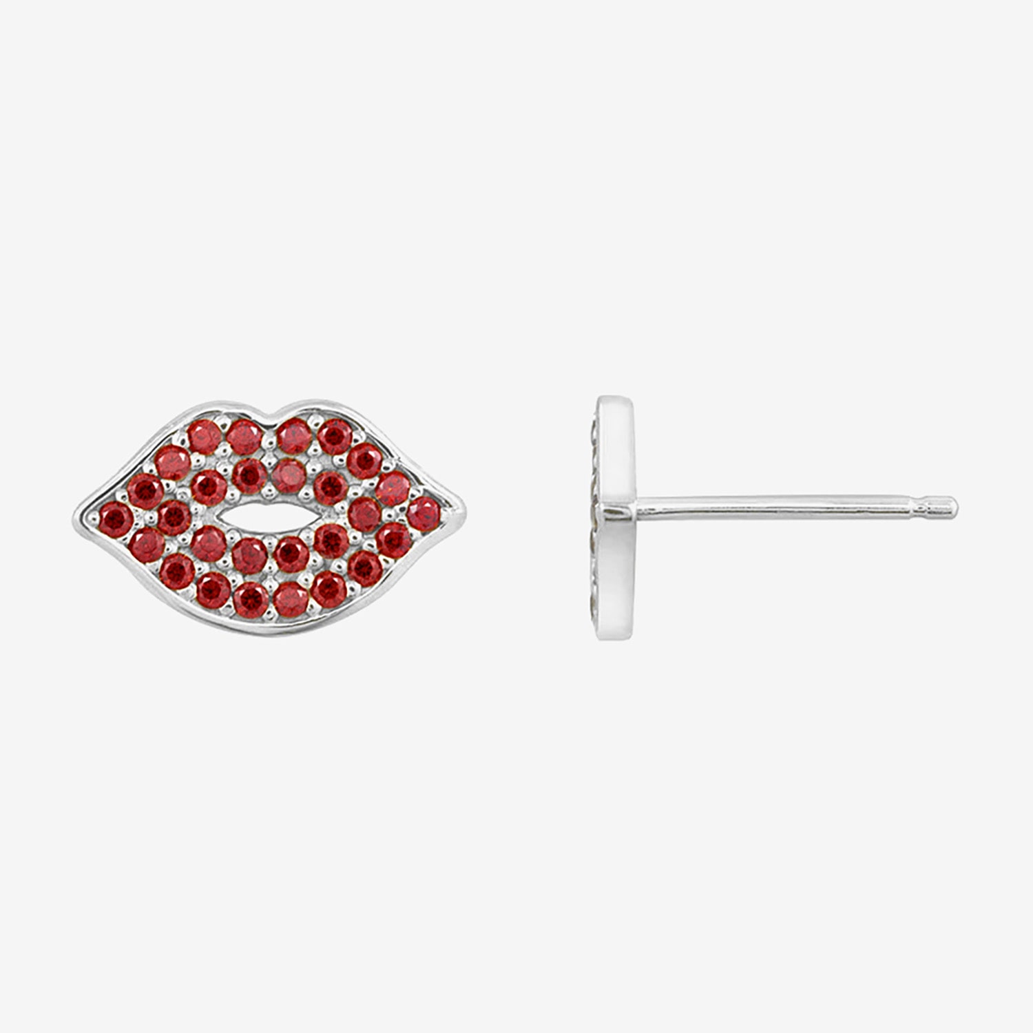Diamonart Marilyn Monroe Lips Red Cubic Zirconia Platinum Over Silver 7.8mm Stud Earrings