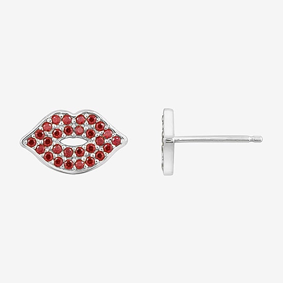 Diamonart Marilyn Monroe Lips Red Cubic Zirconia Platinum Over Silver 7.8mm Stud Earrings
