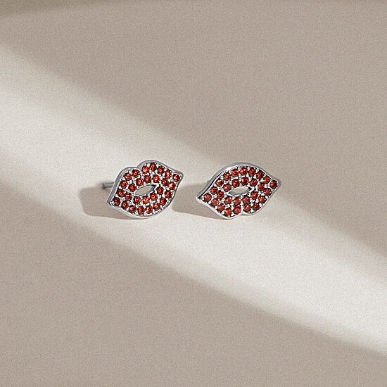 Diamonart Marilyn Monroe Lips Red Cubic Zirconia Platinum Over Silver 7.8mm Stud Earrings