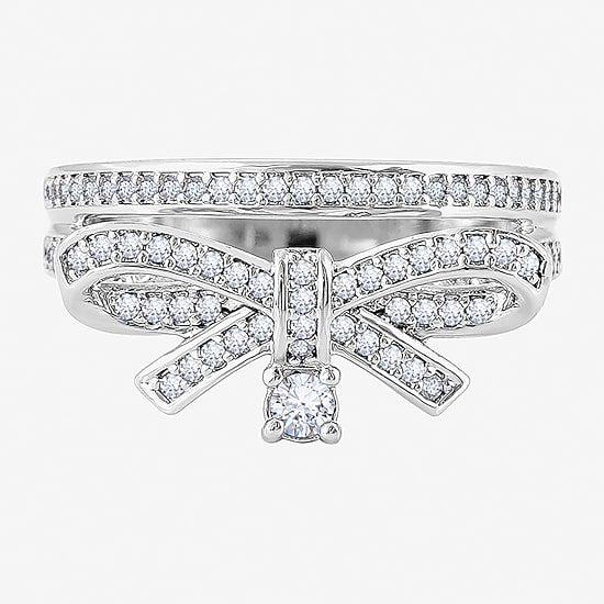 Diamonart Marilyn Monroe Womens Cubic Zirconia Platinum Over Silver Bow Cocktail Ring
