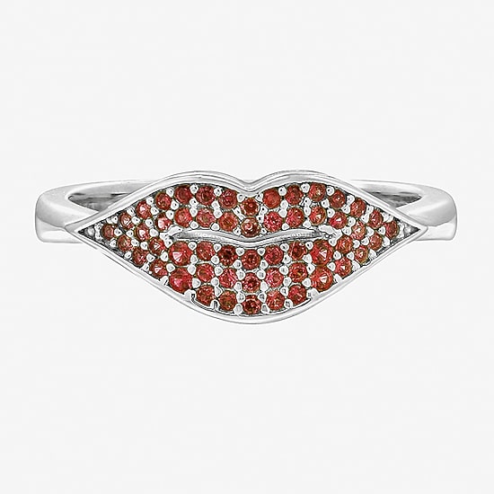 Diamonart Marilyn Monroe Womens Red Cubic Zirconia Platinum Over Silver Round Signet Ring