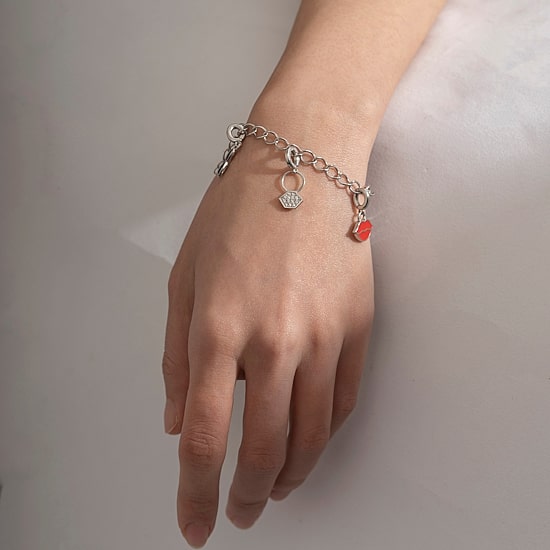 Diamonart Marilyn Monroe Womens White Cubic Zirconia Platinum Over Silver Round Charm Bracelet