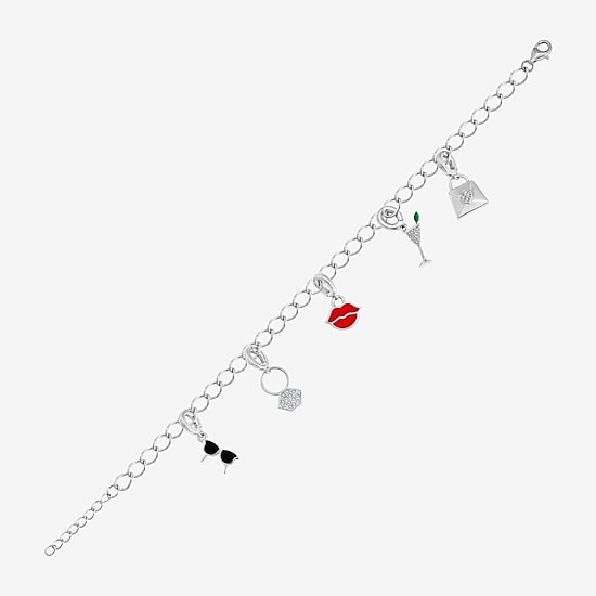 Diamonart Marilyn Monroe Womens White Cubic Zirconia Platinum Over Silver Round Charm Bracelet