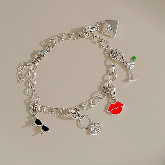 Diamonart Marilyn Monroe Womens White Cubic Zirconia Platinum Over Silver Round Charm Bracelet