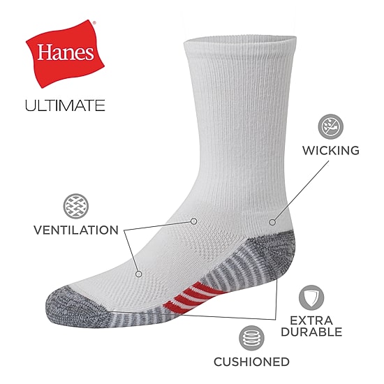Hanes Little & Big Kid Boys 10 Pair Crew Socks